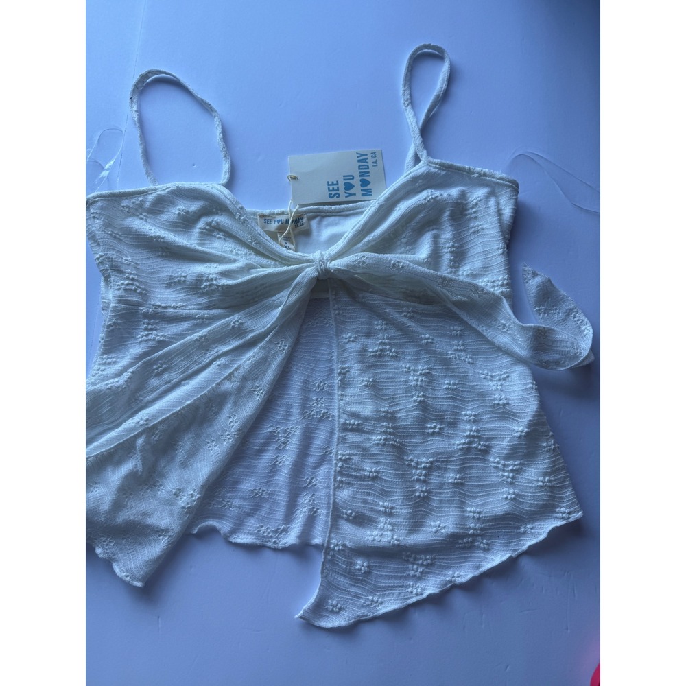 See You Monday White Floral Textured Tie Front Cami Top XL NWT
